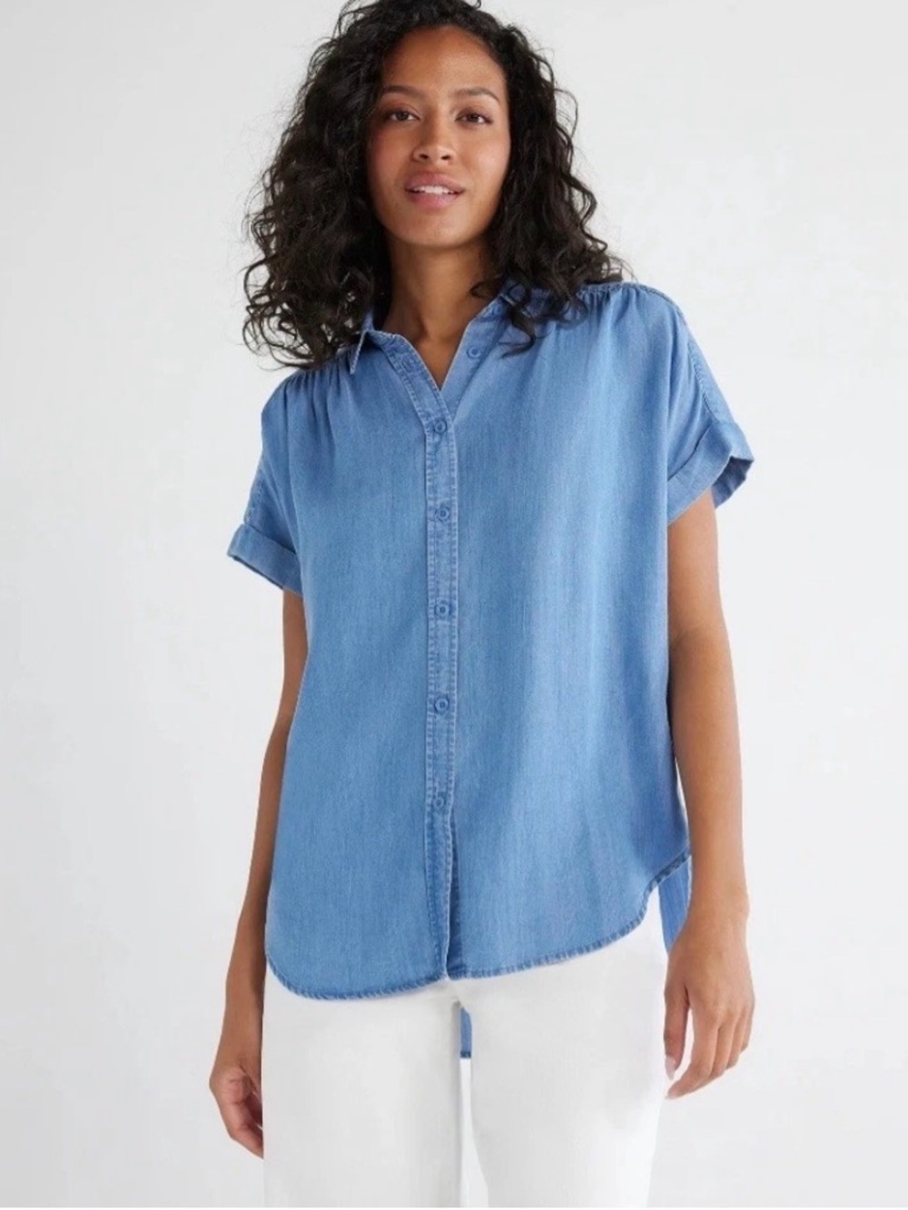 Time&Tru Light Blue Short Sleeve Chambray Shirt Top size large